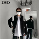 ZMEX美式拼接棒球服男夾克男寬松潮流上衣國潮牌高街春秋季休閑外套男 黑色-春秋薄款[] XL 121-135斤