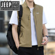 JEEP SPIRIT吉普精神男士馬甲春秋季薄款多口袋馬夾男寬松大碼運動(dòng)休閑背心男 卡其色 春秋 薄款 3XL