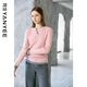 顏域氣質(zhì)V領(lǐng)長(cháng)袖針織衫女2025春季百搭高級感假兩件上衣 粉色  S 