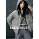 Basic House/百家好連帽撞色羽絨服韓版加厚短款白鴨絨外套冬保暖 灰 M
