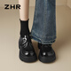 ZHR厚底單鞋女復(fù)古輕便魔術(shù)貼樂福鞋英倫通勤皮鞋配裙子JF172黑色38