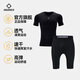 準者健身服男式高彈速干透氣籃球跑步運動(dòng)套裝短袖壓縮衣打底緊身衣褲 純正黑348+453-1 【短袖+五分褲】 XL