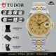 【二手99新】帝舵（TUDOR）男表王子與公主系列18K金機械男士腕表日歷夜光顯示手表生日紀念日禮物 34mm-金布紋條釘M74033-0013