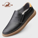 公羊男鞋商務(wù)休閑皮鞋真皮樂(lè )福鞋軟皮軟底一腳蹬豆豆鞋子男 黑色 40 