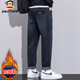 大嘴猴（paul frank）牛仔褲男士彈力褲子男秋冬季休閑褲男褲修身長(cháng)褲 藍灰色加絨 31