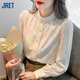 Jret襯衫女2025春夏新款法式復(fù)古立領(lǐng)長(zhǎng)袖內(nèi)搭蕾絲打底衫設(shè)計(jì)感上衣 杏色 2XL :125-135斤