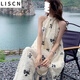 LISCN印花掛脖連衣裙女夏季法式復古高級感海邊度假超仙無(wú)袖露肩長(cháng)裙子 圖片色 M 95-110斤