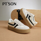 百田森（PT'SON）紅色德訓鞋女款厚底鞋女2025新款春休閑鞋子女小個(gè)子顯高 米灰色/黑色 37 (235mm)