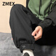 ZMEX褲子男款春秋高街美式工裝潮牌哈倫束腳日系復古寬松休閑褲男 黑色工裝束腳紐扣 XL (建議120-135斤)