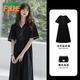 FSHE2025年新款女裝小個(gè)子赫本風(fēng)氣質(zhì)收腰法式初戀黑色連衣裙子春夏裝 黑色連衣裙696款  M 95-105斤