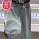 愛(ài)夸貓（AIKUAMAO）廣州新塘女式牛仔褲春季新款大碼淺藍(lán)色直筒哈倫牛仔褲女胖mm顯瘦 淺藍(lán)色 XL 建議120-140斤