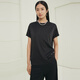 FIRSTSTATION時(shí)尚圓領(lǐng)蕾絲拼接緞面寬松短袖T恤衫女25春新款5372A 黑色 XL
