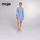 Maje春夏女裝法式時(shí)尚簡(jiǎn)約長(cháng)袖V領(lǐng)單排扣短款收腰修身花呢連衣裙 藍色 S (36)