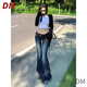 DALEY MODE美式低腰微喇叭牛仔褲女2025新款復(fù)古辣妹彈力修身顯瘦馬蹄褲百搭 復(fù)古藍(lán)量 S