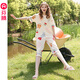 芬騰2025年新款睡衣女夏款純棉薄款短袖七分褲家居服套裝 米杏  XL