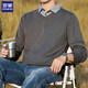 羅蒙假兩件針織衫男士春秋長(cháng)袖保暖加絨內搭拼接襯衫領(lǐng)毛線(xiàn)衣v領(lǐng)男款 深灰色 V領(lǐng) XL (125-140斤)