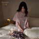 莎倩夏季莫代爾棉睡衣女2025年新款短袖格子長(cháng)褲可愛(ài)卡通家居服