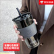 云勉雙飲玻璃水杯2025新款女高顏值辦公室輕奢男生帶吸管咖啡杯家用 灰色杯子+灰色杯套+吸管450ml