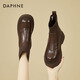 達芙妮（DAPHNE）七夕短靴女加絨保暖棉鞋冬季新款復(fù)古美拉德厚底彈力襪靴女靴 棕色 加絨 跟高5cm 37 (235mm) 標準碼