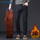 真維斯（JEANSWEST）牛仔褲男加絨2025冬季輕商直筒修身保暖牛仔長(cháng)褲男黑色加絨32