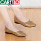 卡帝樂(lè )鱷魚(yú)（CARTELO）新品真皮單鞋女平底女豆豆鞋春秋季平跟軟底防滑百搭媽媽鞋皮鞋 駝色【真皮】 35