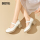 大東瑪麗珍鞋女鞋2025春季新款甜美粗跟魔術(shù)貼圓頭C0120 米色  39 