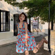 妙奕嘉吊帶連衣裙小個(gè)子夏天裙子女夏季女裝吊帶碎花裙海邊穿搭沙灘裙 藍底碎花連衣裙 M