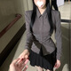 樂卡利jk襯衫女學(xué)院風(fēng)春秋長袖上衣內(nèi)搭打底衫大胸收腰褶皺純欲辣妹寫真 純欲收腰襯衣【灰色L  115內(nèi)】