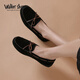 Walker Shop奧卡索女鞋春夏新品牛皮豆豆鞋女士單鞋休閑鞋女軟底平底樂(lè )福鞋女 黑色 38