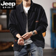 JEEP SPIRIT春秋款純棉牛仔外套男大碼寬松工裝美式休閑胖子加肥加大男裝夾克 黑色 JNF216 L 150~168斤左右