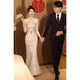 小憨鹿結(jié)婚登記照禮服裙中式旗袍敬酒服新娘魚尾訂婚女輕奢小眾年會感冬 香檳加粉 2XL