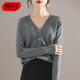 燠陽(yáng)春秋新款開(kāi)衫女V領(lǐng)針織衫百搭上衣時(shí)尚寬松小外套打底外搭 中灰色 L 【110-120斤】