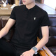 花花公子（PLAYBOY）短袖T恤男夏季男士潮流V領半袖棉麻衣服中國風男裝 黑色 XL 