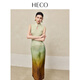 HECO【翠墨山水】新中式2025夏季新品人絲暈染雪紡水滴領(lǐng)旗袍連衣裙女 淺綠色 S