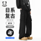 HIPANDA日系工裝褲男重磅純棉長褲Cityboy大口袋休閑沖鋒褲子男 黑 XL