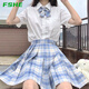 FSHE右瞄瞄jk套裝全套日系學生甜美可愛女學院風jk制服格裙一整套 冰淇淋套裝_白襯衫短袖_襯衫+裙 L