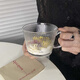 安俊晟簡約條紋帶把牛奶杯ins風(fēng)復(fù)古冰咖啡杯早餐燕麥杯大口暢飲果汁杯 透明條紋把杯