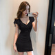 FSHE蹦迪ktv服務(wù)員工作服女技師桑拿店上班洗浴足療足浴連衣裙SPA會(huì )所 黑色 S