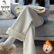 啄木鳥(niǎo)麥穗紋雪尼爾加絨闊腿褲女秋冬季新款直筒褲寬松休閑褲垂感拖地褲 白色加/絨 常規 L 100-120斤