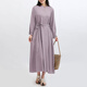 亂在江南休閑系帶純色棉麻連衣裙春秋新品親膚舒適紫色長(cháng)裙 紫色 L