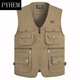 PYHEM爸爸馬甲春秋純棉坎肩中老年男士多口袋工裝休閑馬夾戶(hù)外釣魚(yú)背心 卡其-拉鏈款（帶內襯） 2XL (建議140-160斤)