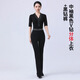 戀流2025新款春夏形體訓練服裝氣質(zhì)禮儀走秀導師儀態(tài)體態(tài)基訓模特套裝 中袖黑色V鉆分體上衣+黑鉆褲 2XL