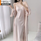 莫代爾性感長(cháng)款吊帶胸墊睡衣女2025春秋新款夏季睡袍晨袍冰絲睡裙兩件套 粉色【長(cháng)裙套裝】 M 【80-100斤】