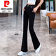 皮爾卡丹（pierre cardin）冰絲微喇褲女夏23新款薄款高腰修身顯瘦西裝褲彈力垂感休閑長褲 長款(身高159-169) M (建議體重95-105斤)