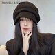 CHANEELR & KARITH帽子女冬漁夫帽大頭圍貝雷帽顯臉小堆堆帽生日小眾禮物送女友老婆 黑色