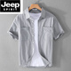 JEEP SPIRIT亞麻襯衫男士短袖日系復古棉麻半袖夏季薄款透氣寬松翻領(lǐng)襯衣 706淺灰色 純棉 XL