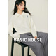 Basic House/百家好韓版polo領(lǐng)紐扣毛衣新款卡通刺繡落肩內搭上衣 白色 S