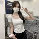 妙奕嘉短袖女t恤正肩夏季女裝2025新款潮流上衣純欲風(fēng)甜美白色半袖棉質(zhì) 短款正肩U領(lǐng)短袖【白色】 M 【建議80-100斤】