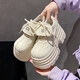 百麗弋沅10cm厚底鞋樂(lè )福鞋女2025年春季新款小個(gè)子松糕單鞋系帶輕便增高鞋 米色 35 (225mm)