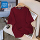 真維斯（Jeanswest）2025年夏季純棉短袖t恤女休閑百搭半袖上衣小清新寬松時(shí)尚打底衫 酒紅 純色 2XL